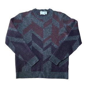 Calvin Klein Sweater Mens Lg Italian Yarn Merino Wool Black Gray Striped ($98)